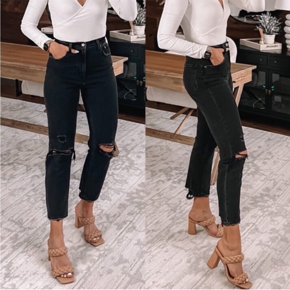 Abercrombie And Fitch Curve Ultra High Rise Ankle Straight Jeans in Black - Picture 2 of 13